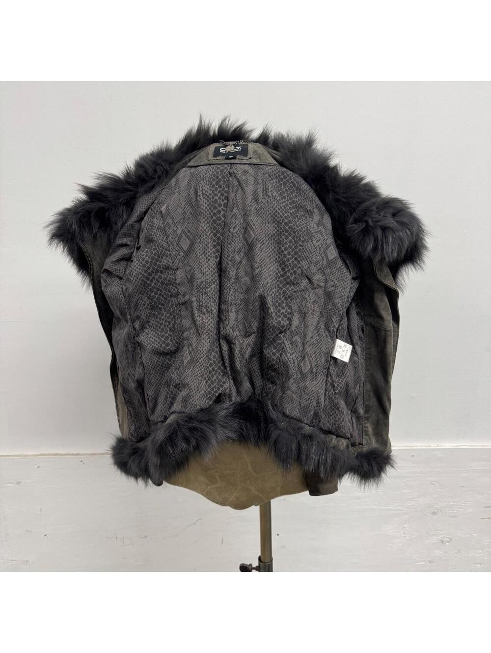 Vintage ONLY Grey Suede Funnel-Neck Fox Fur Jacket - Picture 7 of 8